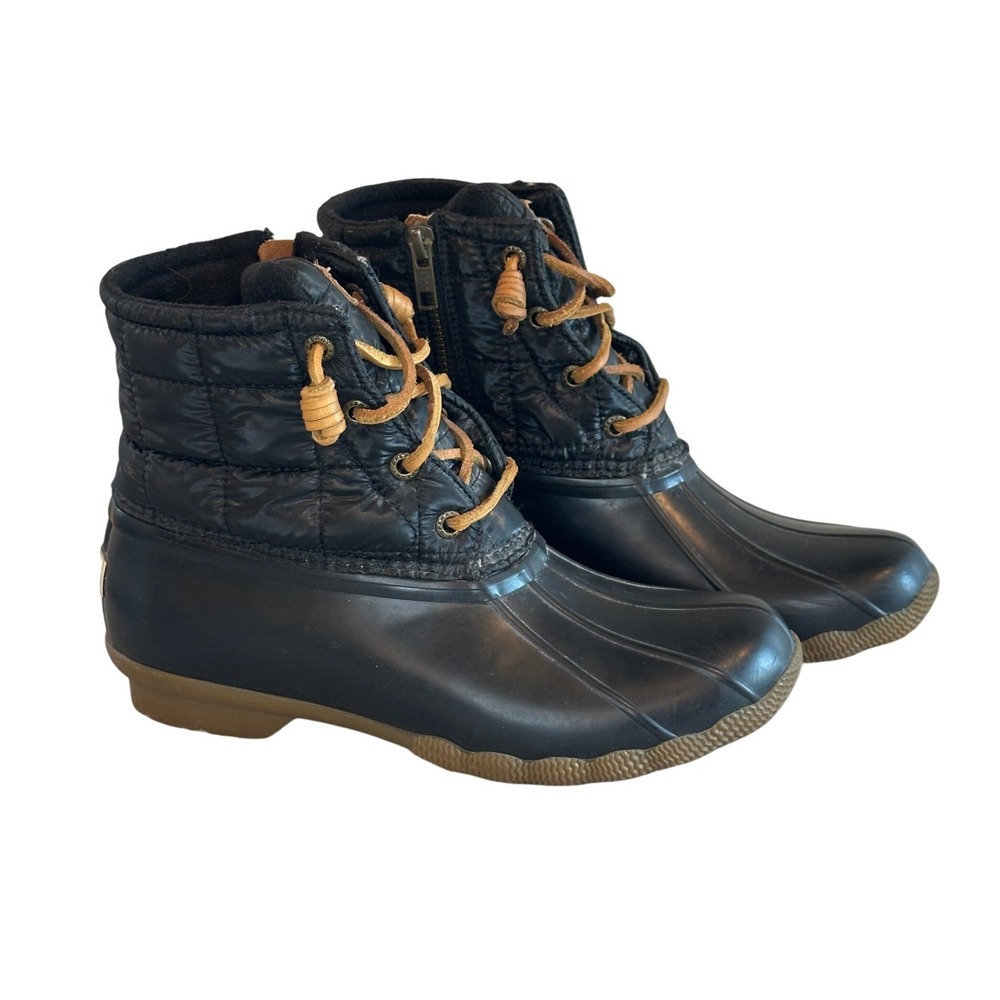 Sperry Saltwater Duck Boots Womens 6.5 Black Quilted Waterproof Outdoor Classic